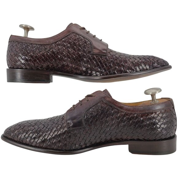 Paul Fredrick Italian Brown All Leather Woven Dress Shoes Mens 12M Derby Oxfords main image 4